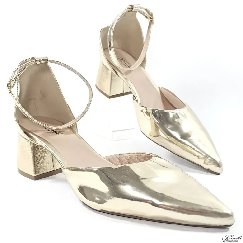 Scarpin Slingback 5cm Dourado Espelhado Tamanho Especial