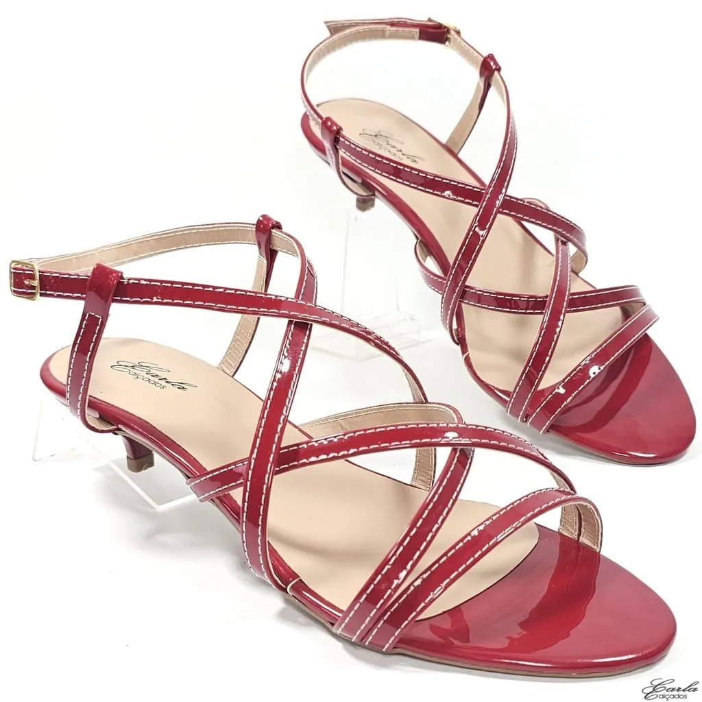 Sandália Salto Fino 3cm Vermelho Rubi Tamanho Especial