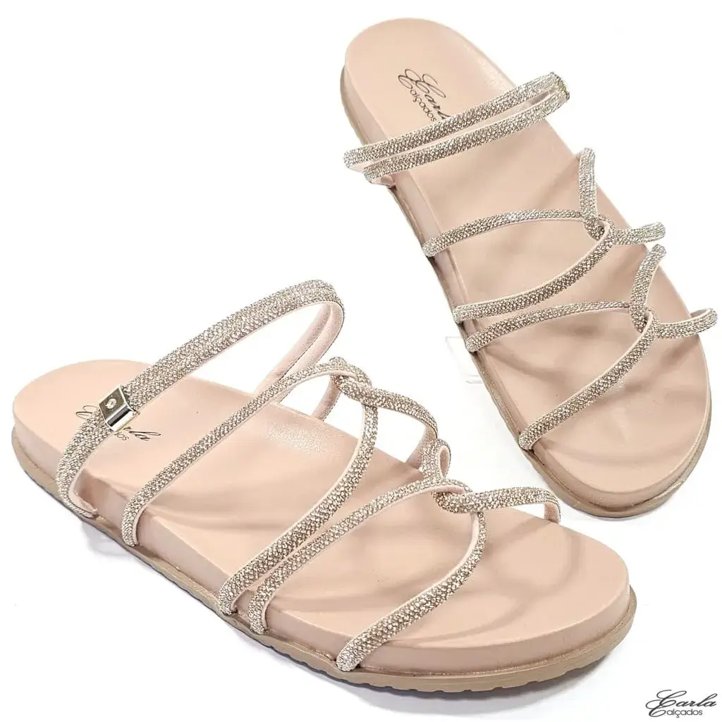 Papete Nude Tiras de Strass Tamanho Especial