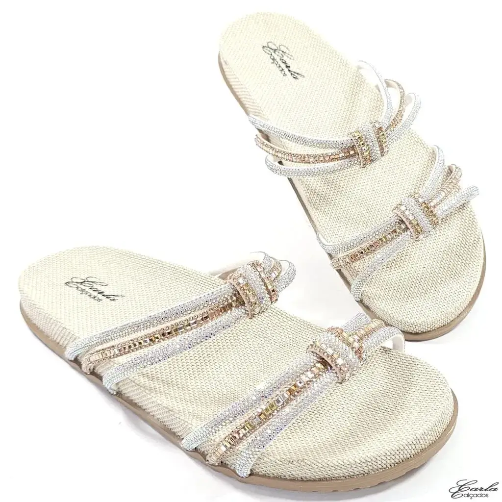 Papete Juta Natural Tiras Strass e Pedraria Bronze Tamanho Especial