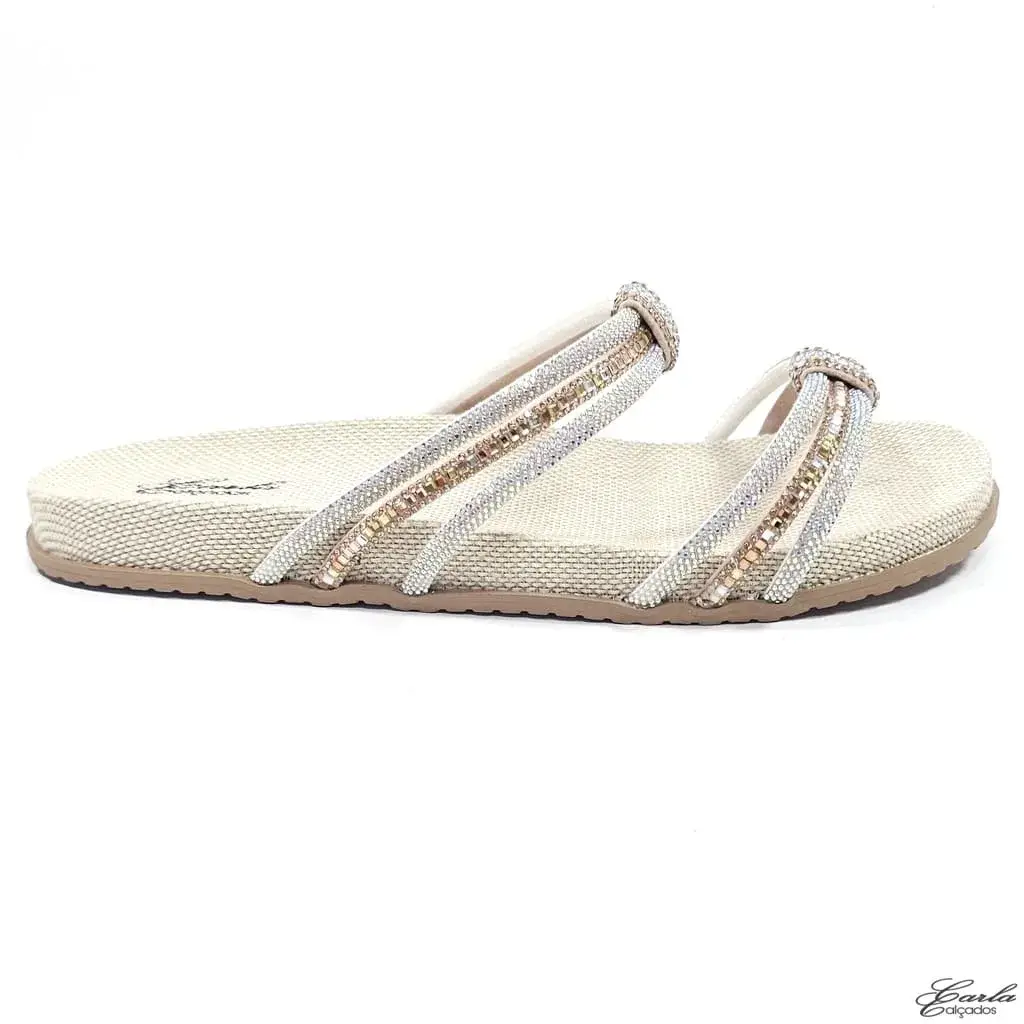 Papete Juta Natural Tiras Strass e Pedraria Bronze Tamanho Especial