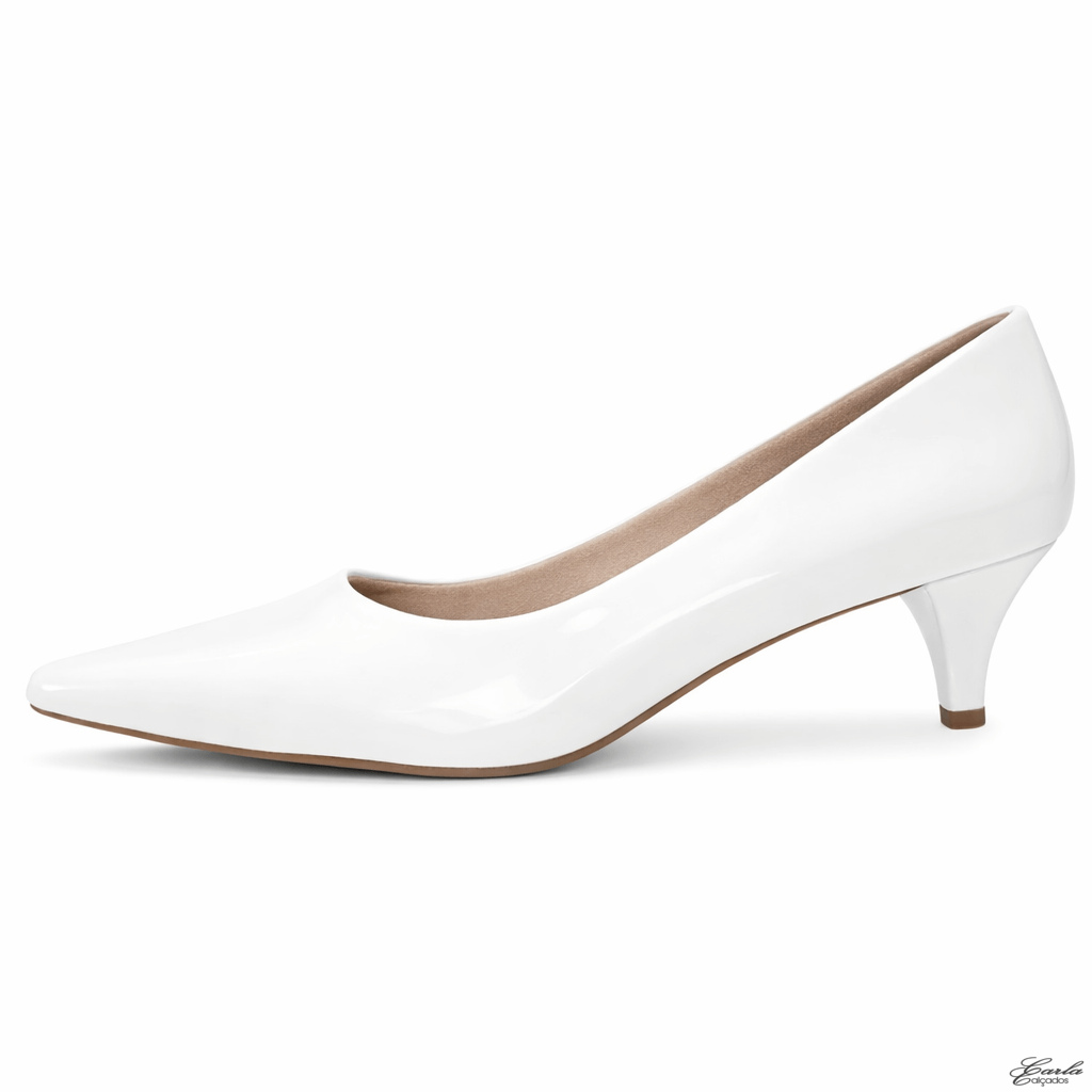 Scarpin Tamanho Especial Salto 5cm Branco Verniz