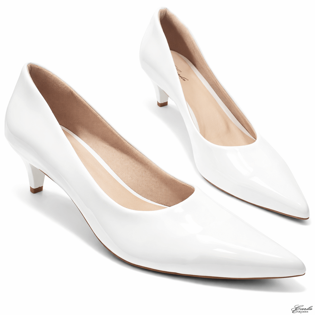 Scarpin Tamanho Especial Salto 5cm Branco Verniz