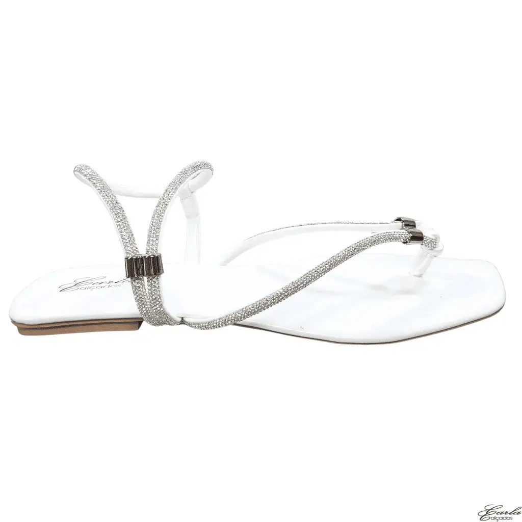 Rasteirinha Branca Verniz Strass Tamanho Especial 41 ao 44