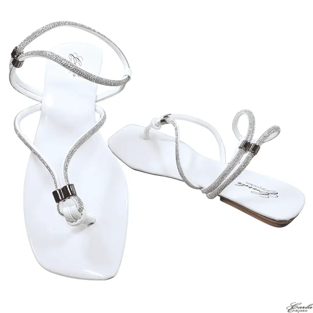 Rasteirinha Tamanho Especial (28) Rasteirinha Branca Verniz Strass Tamanho Especial 41 ao 44