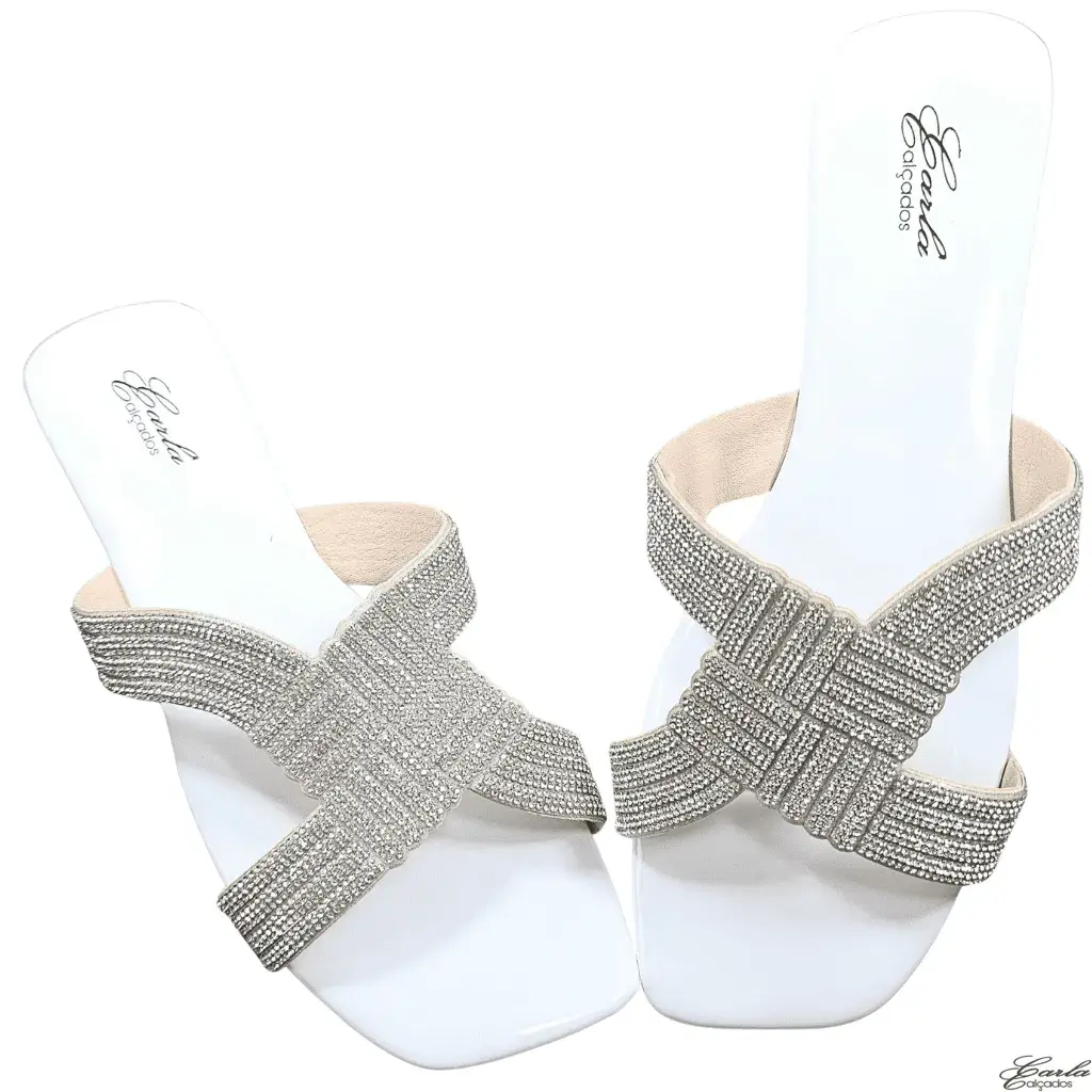 Rasteirinha Branca Strass Tamanho Especial 41 ao 44