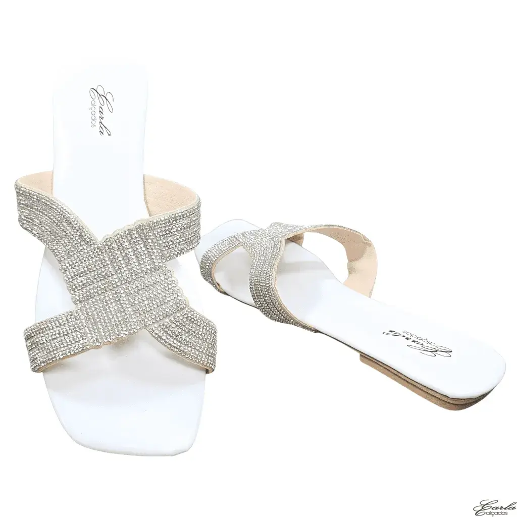 Rasteirinha Tamanho Especial (35) Rasteirinha Branca Strass Tamanho Especial 41 ao 44