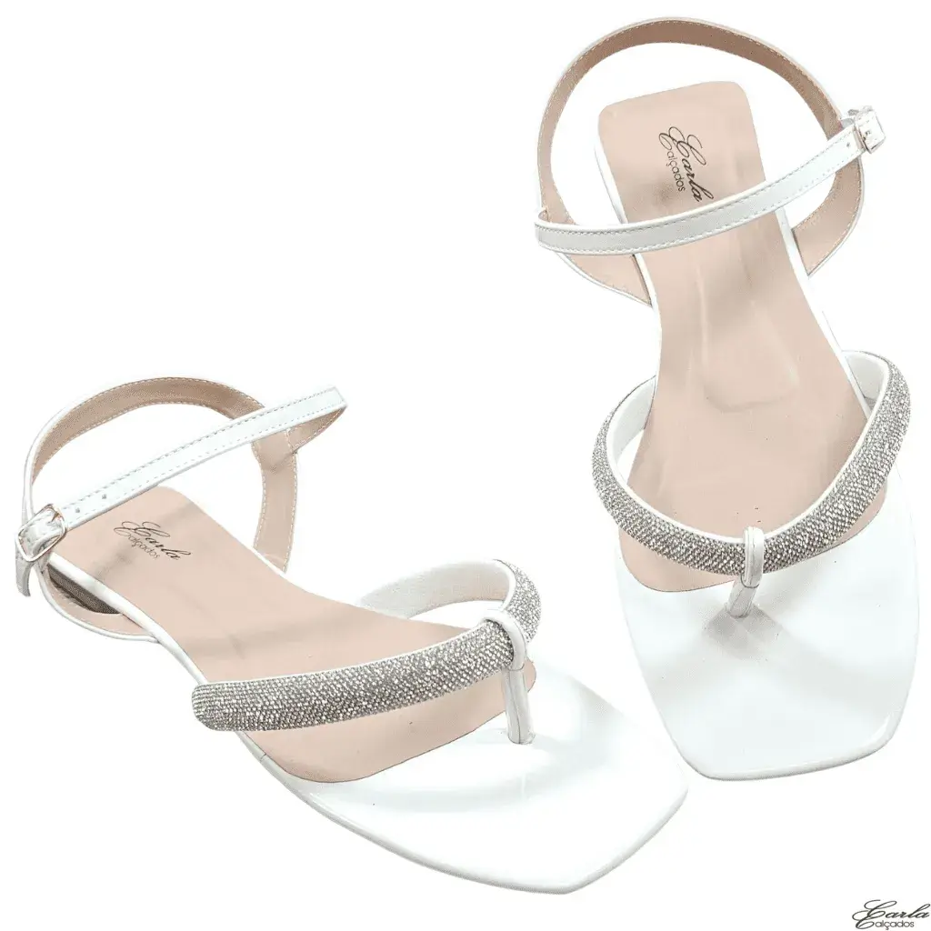 Rasteirinha Sandália Branca Strass Tamanho Especial Thong