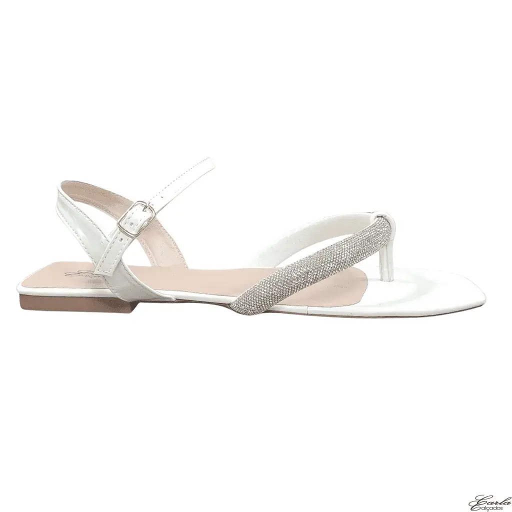 Rasteirinha Sandália Branca Strass Tamanho Especial Thong