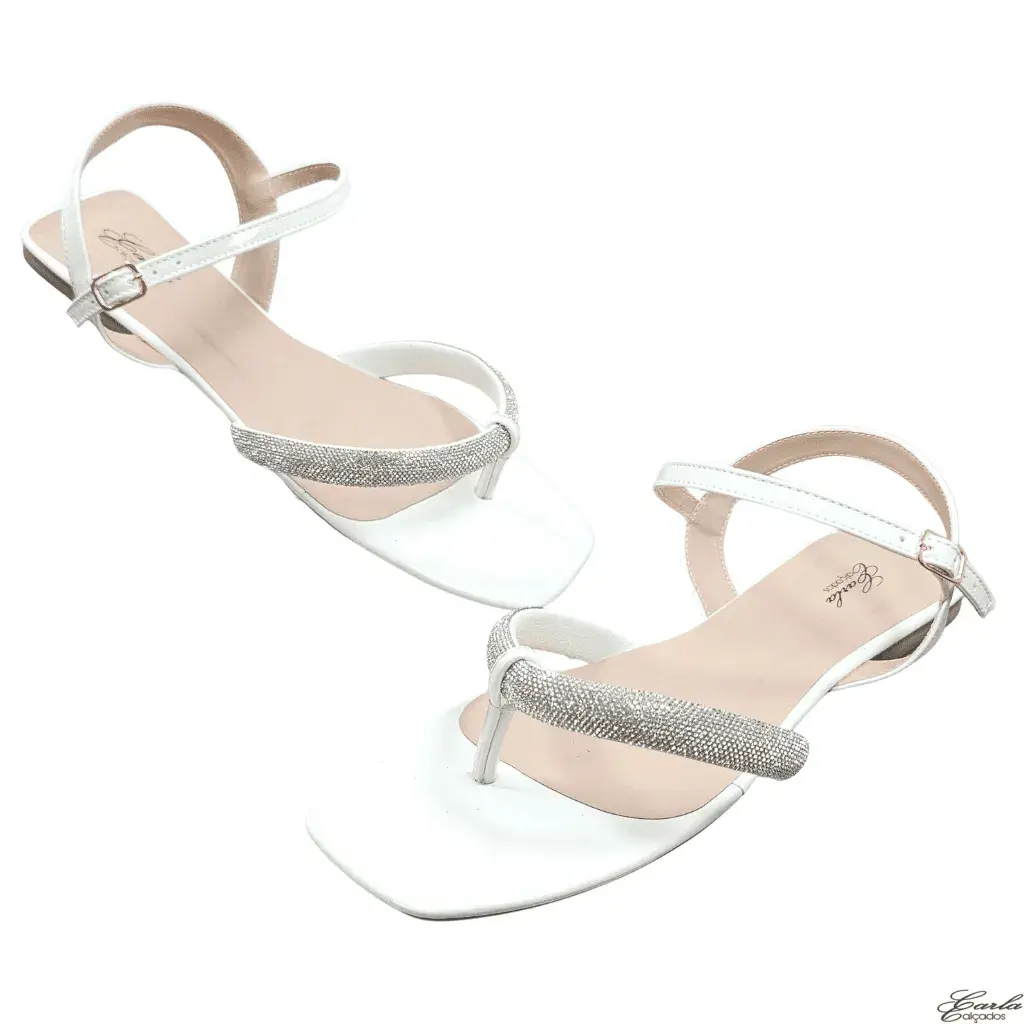Rasteirinha Tamanho Especial (51) Rasteirinha Sandália Branca Strass Tamanho Especial Thong