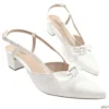 Scarpin Slingback Salto Bloco 5cm Branco Laço Tamanho Especial