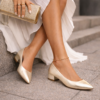 Scarpin Salto Bloco 3cm Metalizado Dourado Tamanho Especial