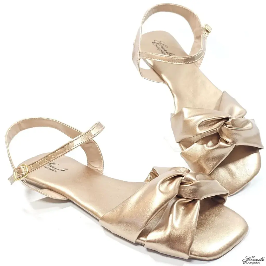 Rasteirinha Metalizada Cobre Fosco Laço Cruzado Tamanho Especial