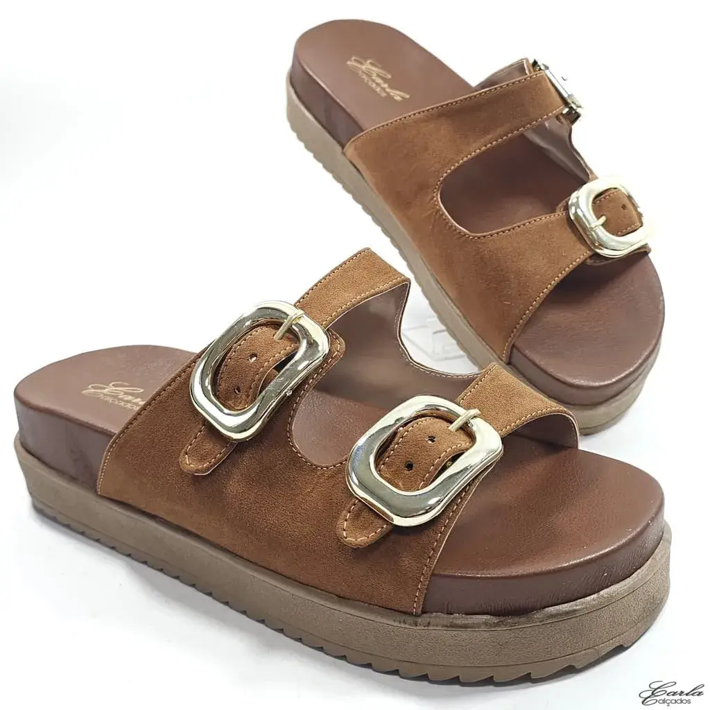 Papete Plataforma Boho Chic Caramelo Fivelas Tamanho Especial