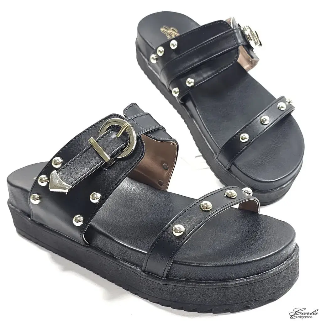 Papete Plataforma Preta Boho Rock Tachas Tamanho Especial