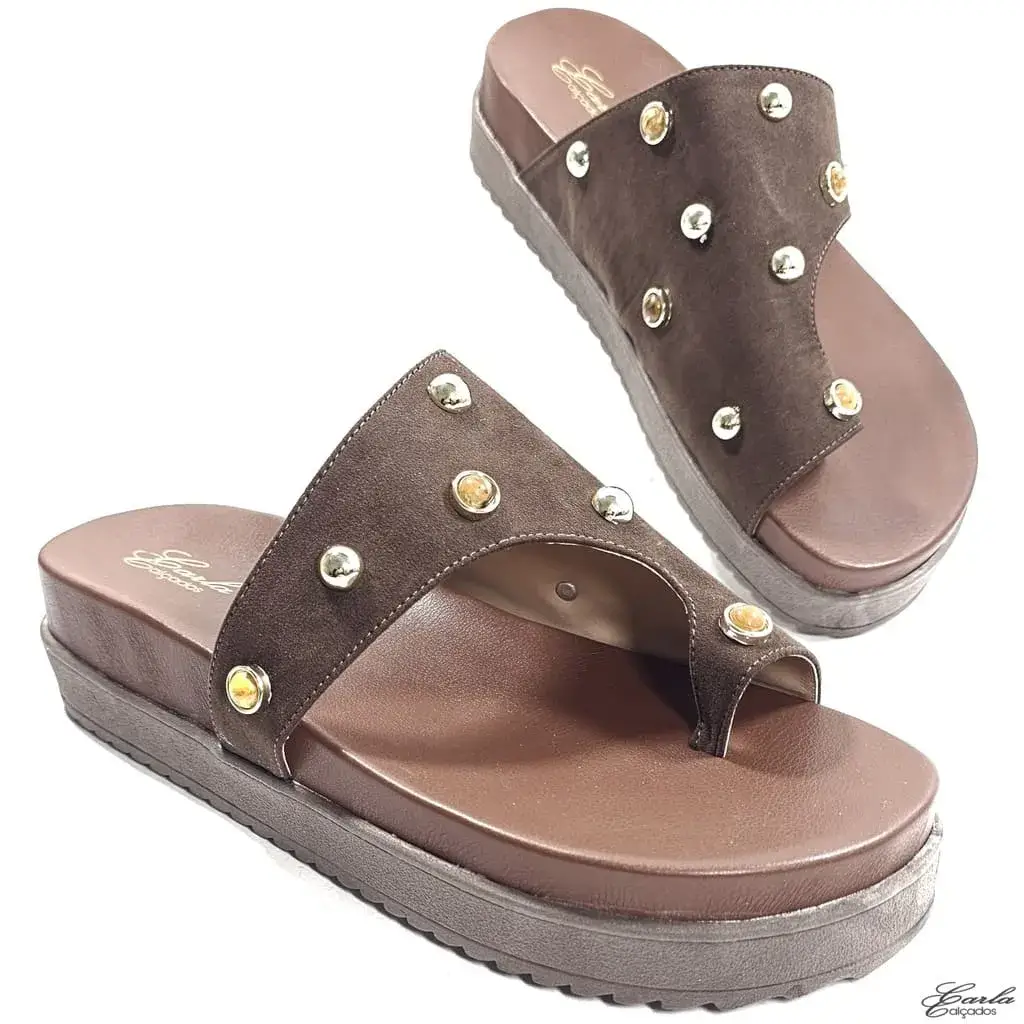 Papete Plataforma Boho Chic Marrom Pedras Tamanho Especial