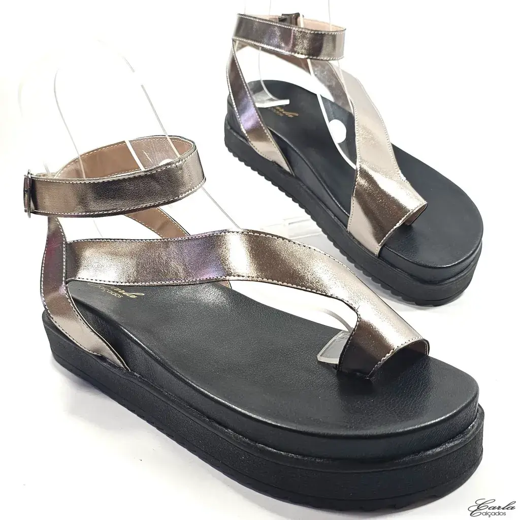 Papete Plataforma Metalizada Prata Velho Fivela Tamanho Especial