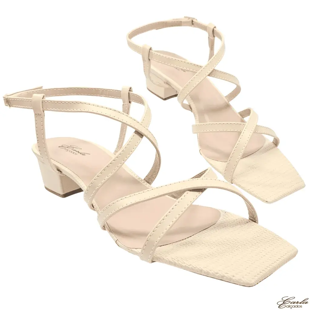 Sandália Nude Salto 3cm Tiras Finas Tamanho Especial