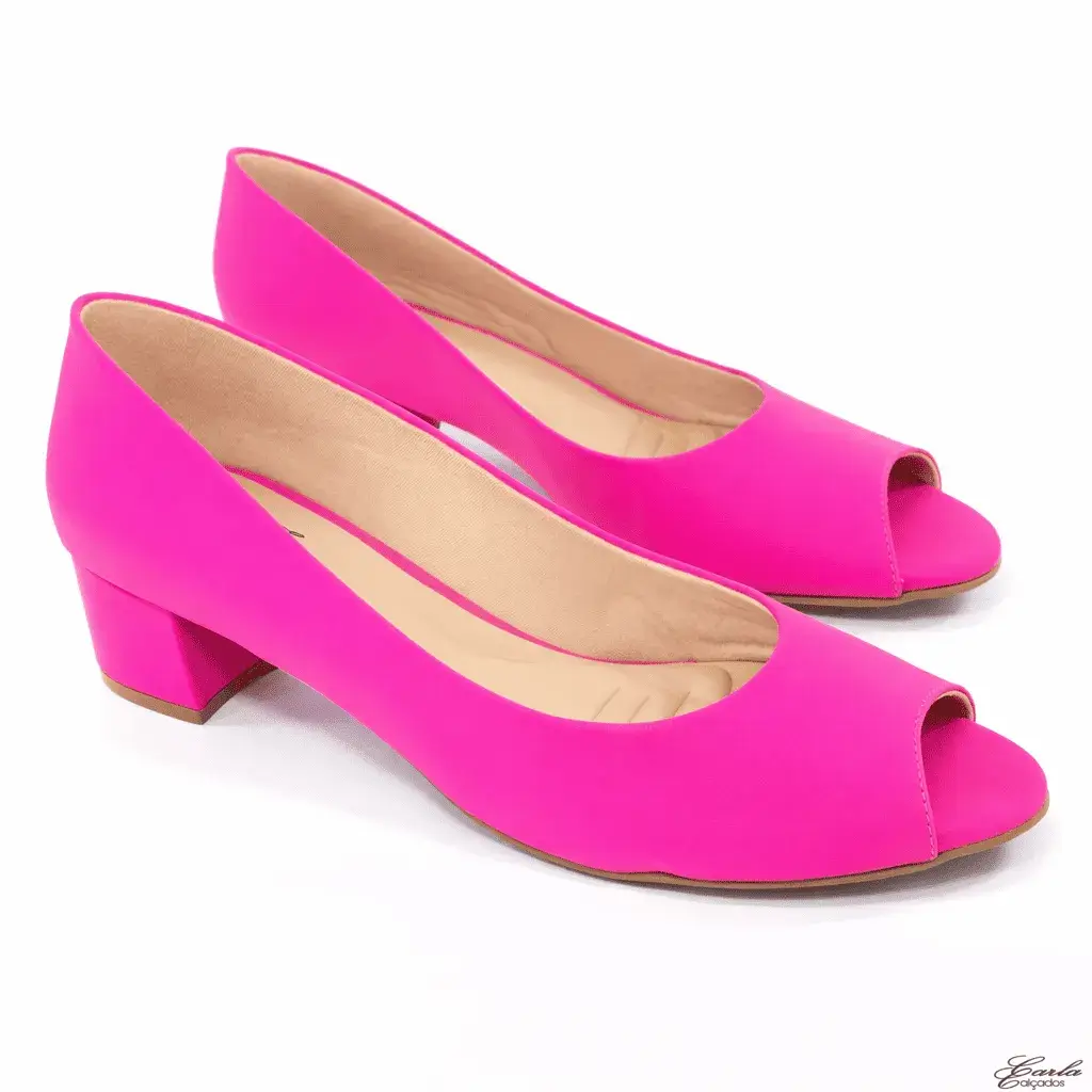 Peep Toe Salto 5cm Nobuck Pink Luxo (4) Peep Toe Salto Bloco 5 cm Pink Tamanho Especial