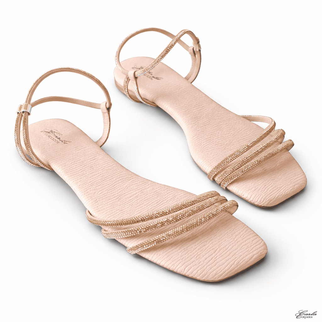 Rasteirinha Nude Rosé Tiras Finas Brilho Numeração Especial 41 ao 44 (5) Rasteirinha Nude Rosé Tiras Finas Brilho Numeração Especial 41 42 43 44