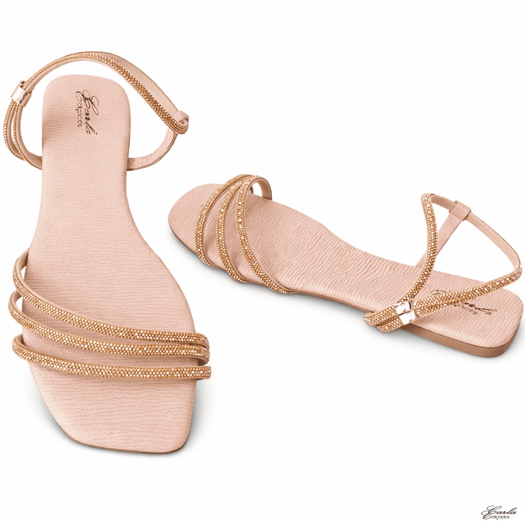 Rasteirinha Nude Rosé Tiras Finas Brilho Numeração Especial 41 ao 44 (6) Rasteirinha Nude Rosé Tiras Finas Brilho Numeração Especial 41 42 43 44