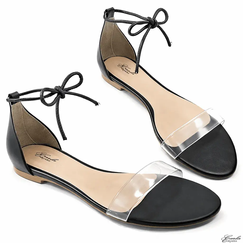 Rasteirinha de Amarrar Preta Vinil Tamanho Especial