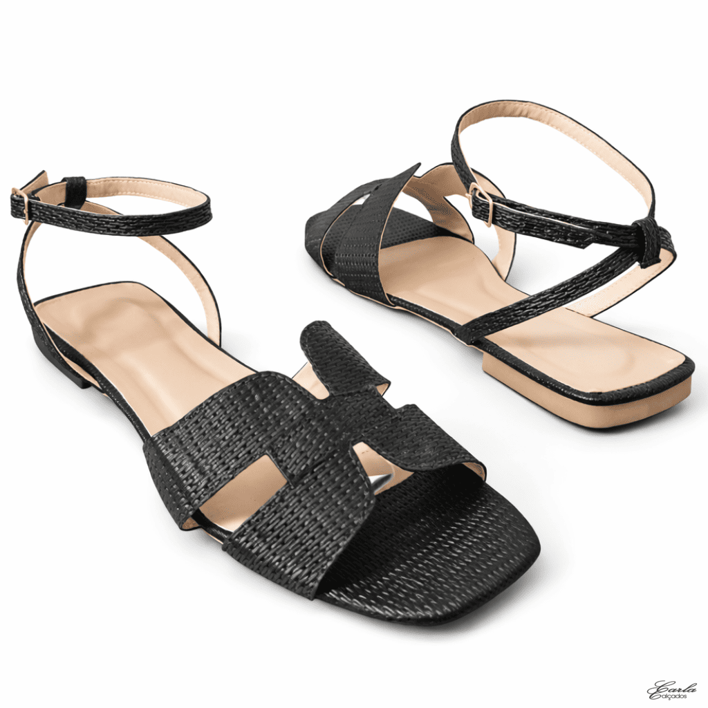 Rasteirinha Ráfia Preta Tiras Largas Numeração Especial 41 ao 44 (2)