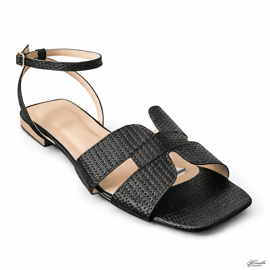 Rasteirinha Ráfia Preta Tiras Largas Numeração Especial 41 ao 44 (3)