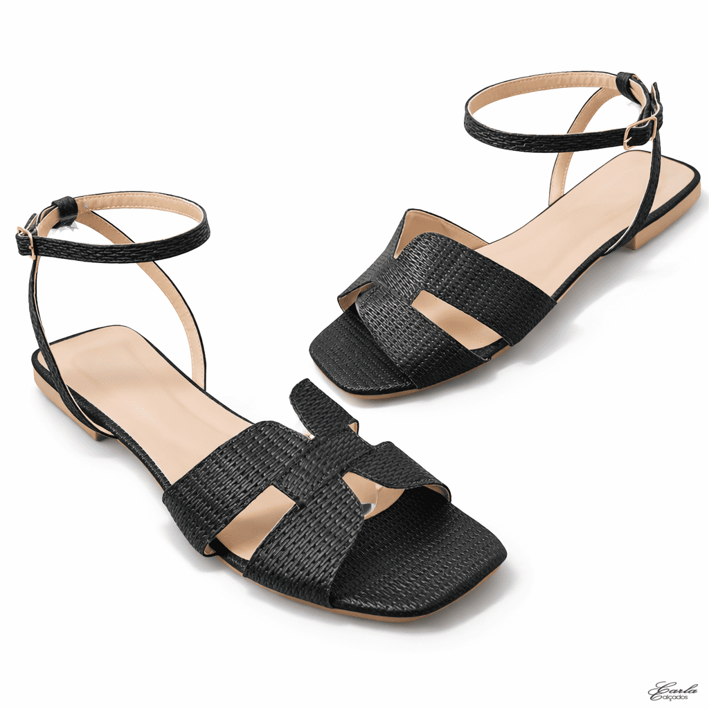 Rasteirinha Ráfia Preta Tiras Largas Numeração Especial 41 ao 44 (5)