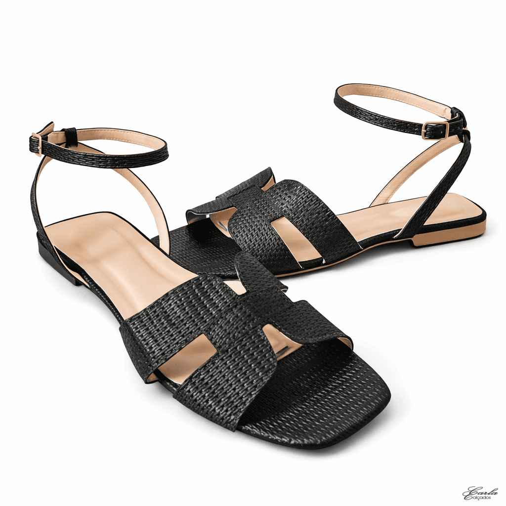 Rasteirinha Ráfia Preta Tiras Largas Numeração Especial 41 ao 44 (6)