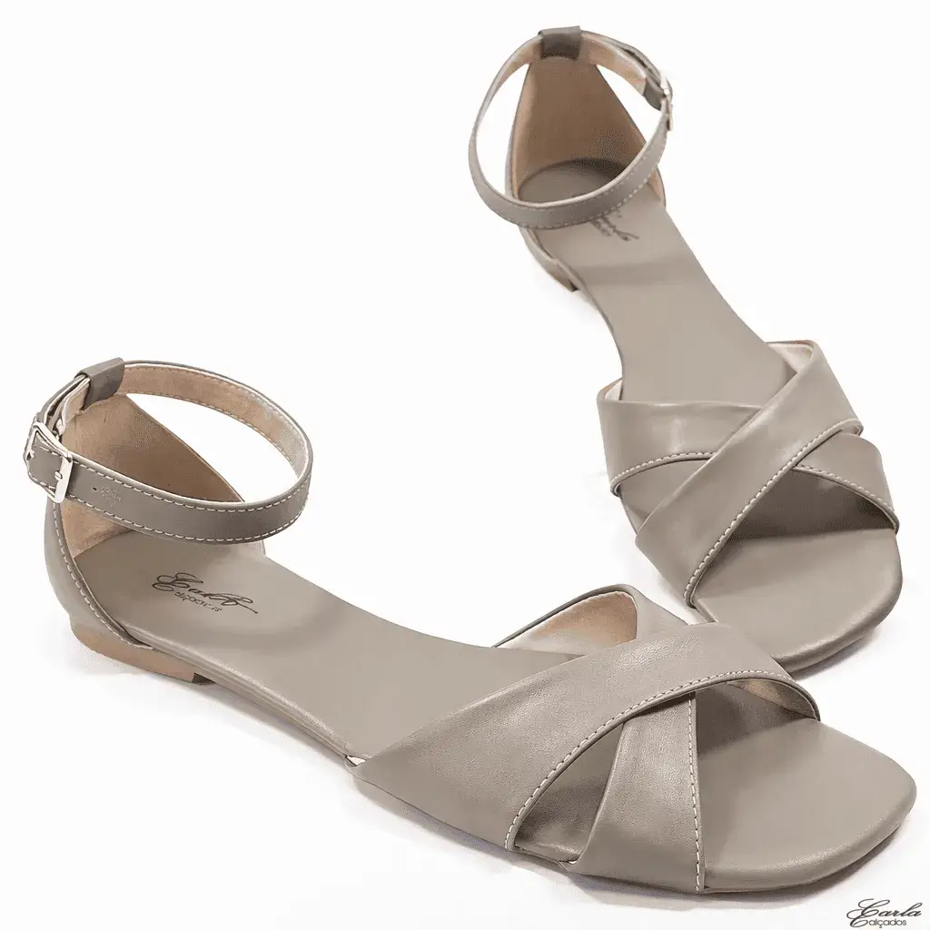 Rasteirinha Greige Tiras Cruzadas Tamanho Especial