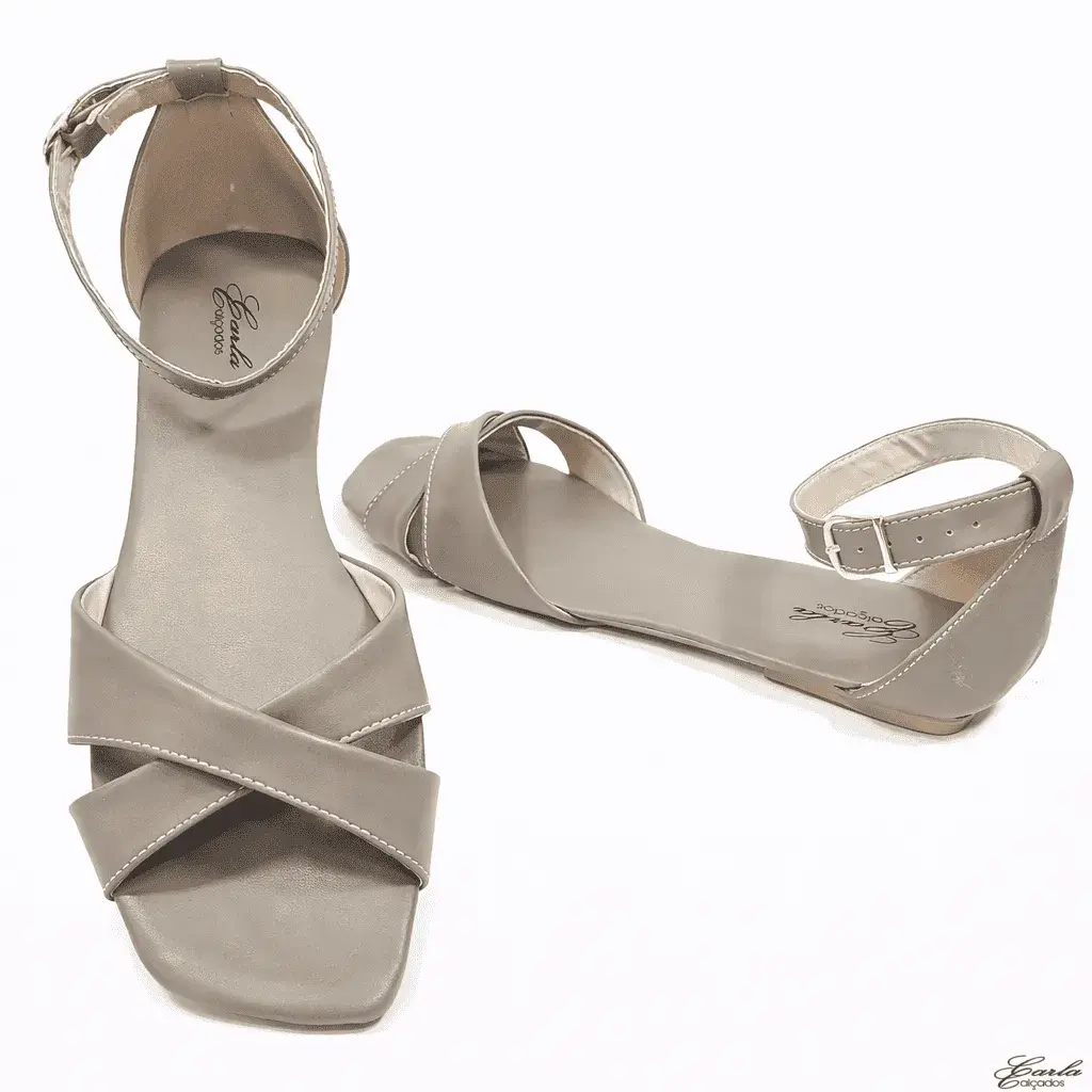 Rasteirinha Sandália Greige Tamanho Especial (5) Rasteirinha Greige Tiras Cruzadas Tamanho Especial