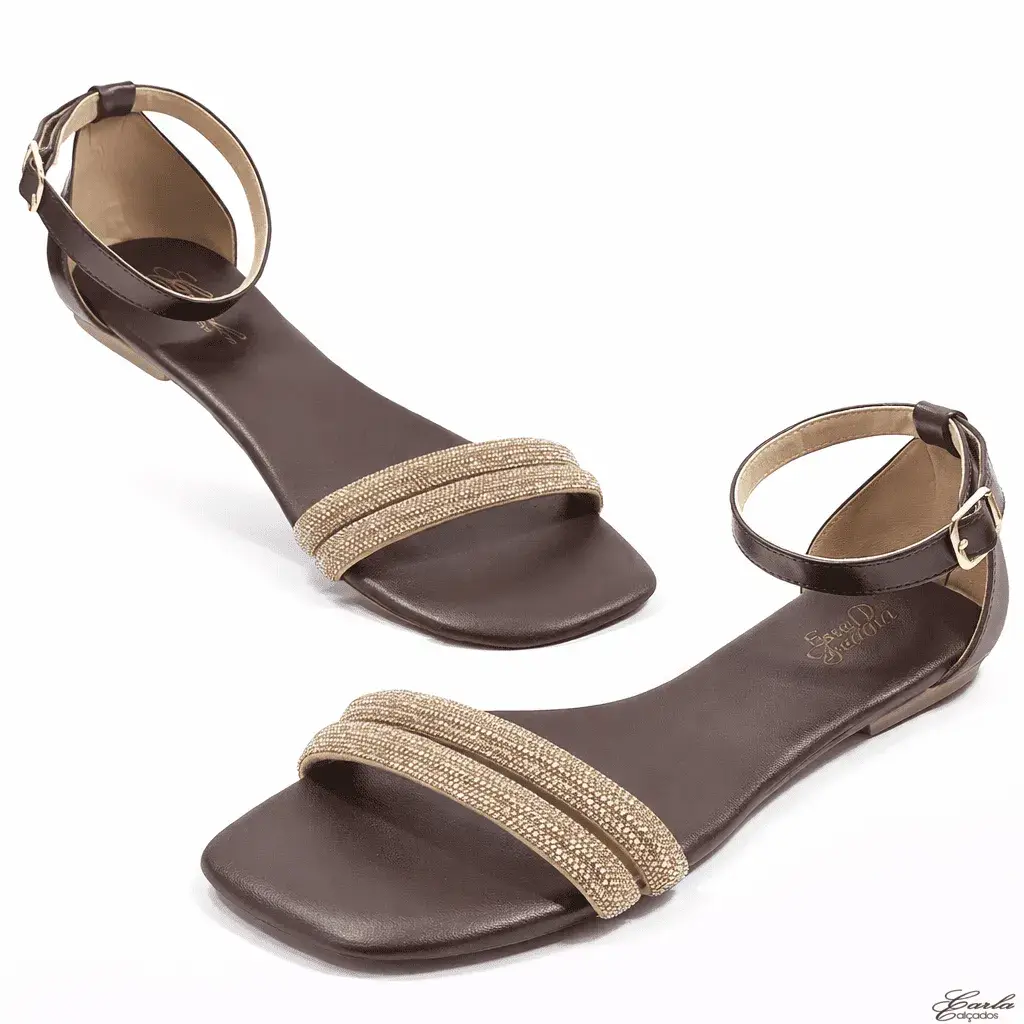 Rasteirinha Sandália Marrom Strass Tamanho Especial (2)