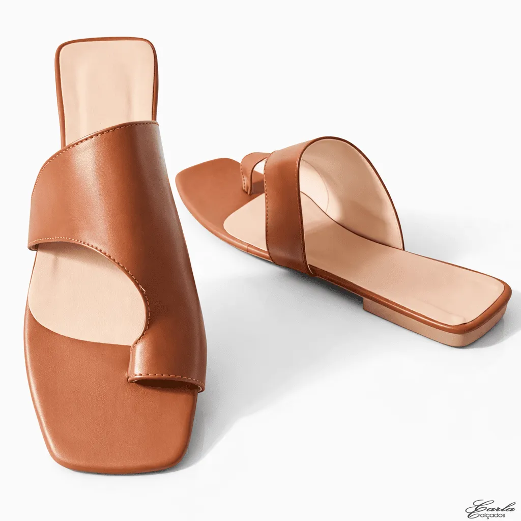 Rasteirinha Sandália Numeração Especial 41 42 43 44 Caramelo Bico Quadrado (1)