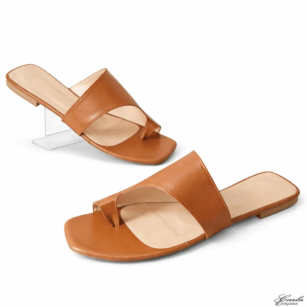 Rasteirinha Sandália Numeração Especial 41 42 43 44 Caramelo Bico Quadrado (10)