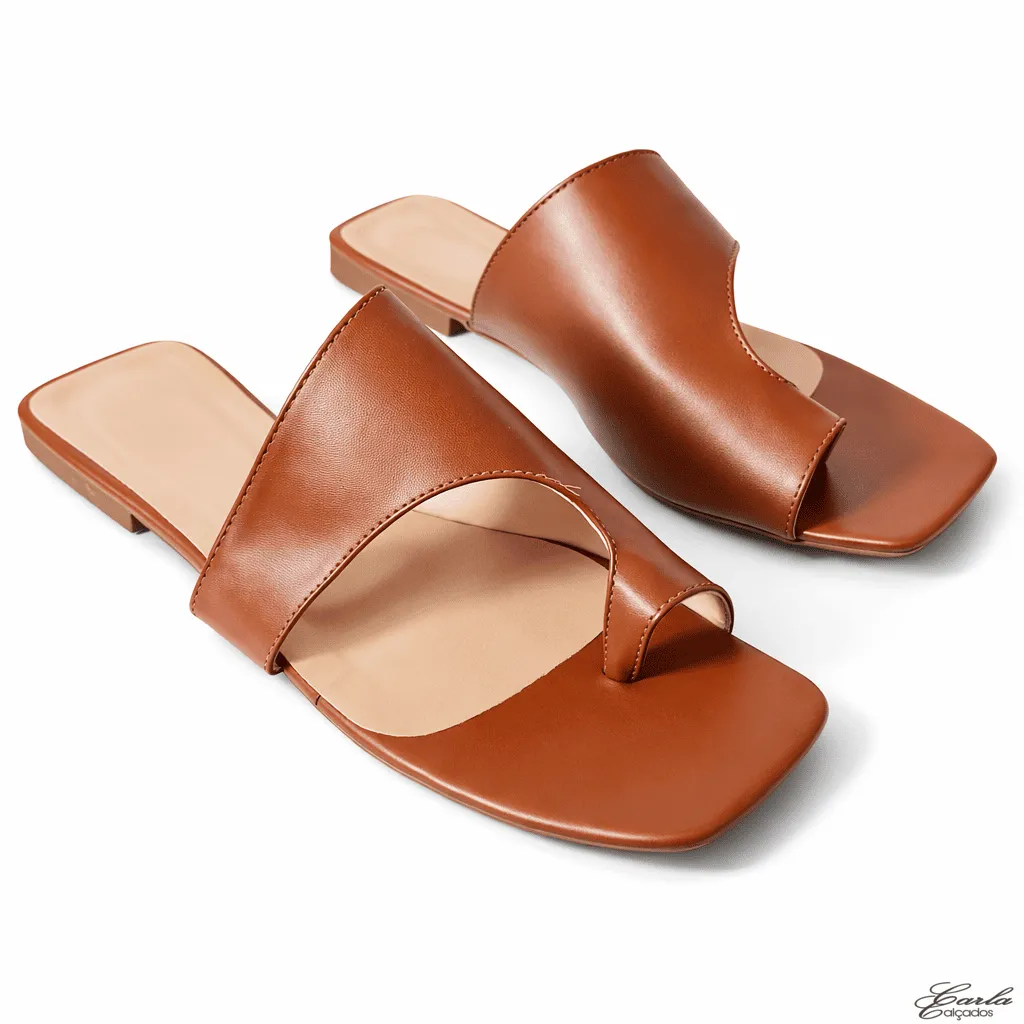 Rasteirinha Sandália Numeração Especial 41 42 43 44 Caramelo Bico Quadrado (4)