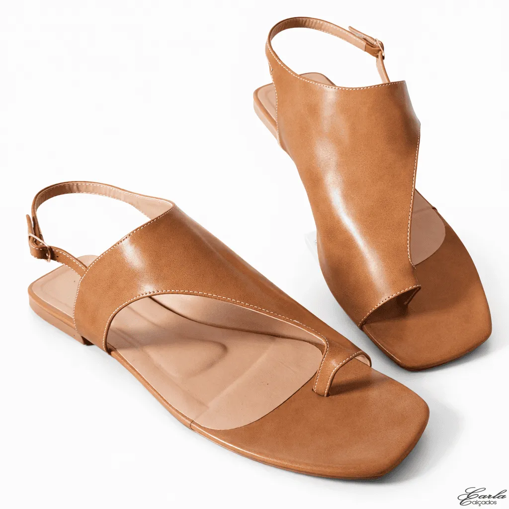 Rasteirinha Sandália Numeração Especial 41 42 43 44 Conhaque Bico Quadrado