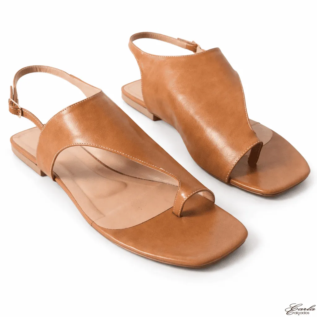 Rasteirinha Sandália Numeração Especial 41 42 43 44 Conhaque Bico Quadrado (7)