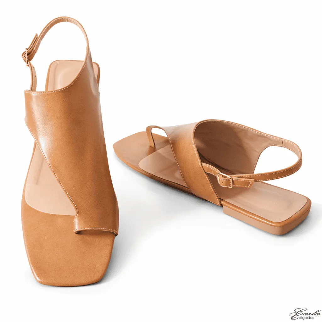 Rasteirinha Sandália Numeração Especial 41 42 43 44 Conhaque Bico Quadrado (8)