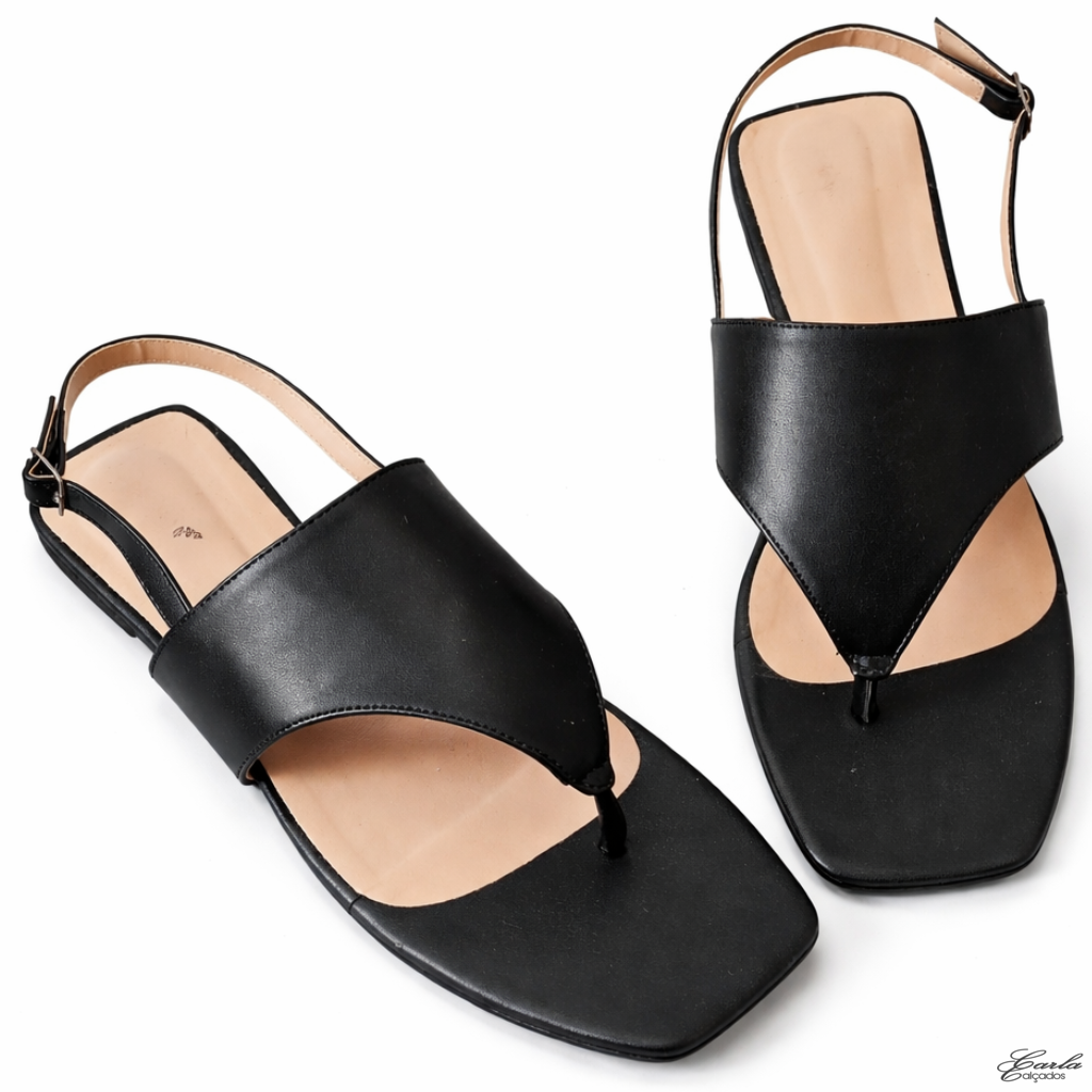 Rasteirinha Thong Preta Larga Tamanho Especial 41 42 43 44