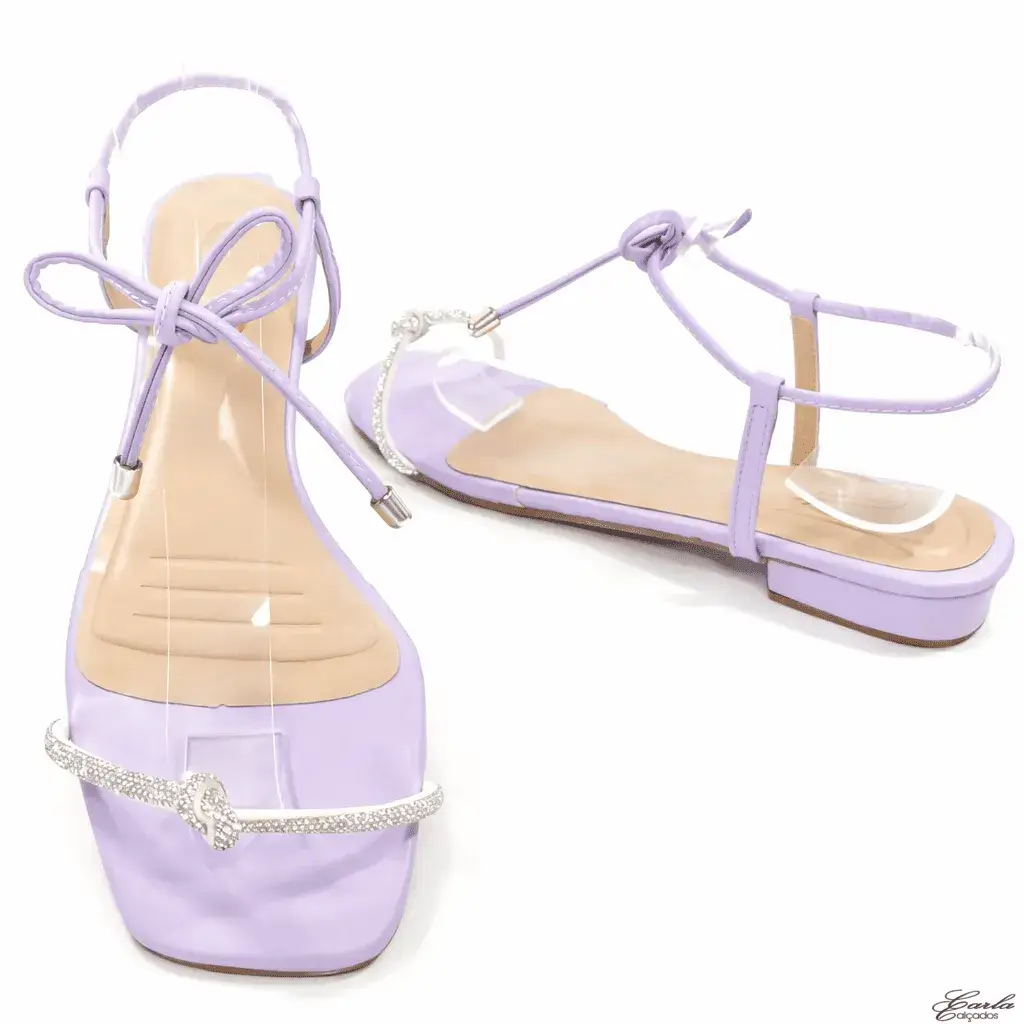 Sandália 2cm Lavanda Strass Numeração Especial (2)