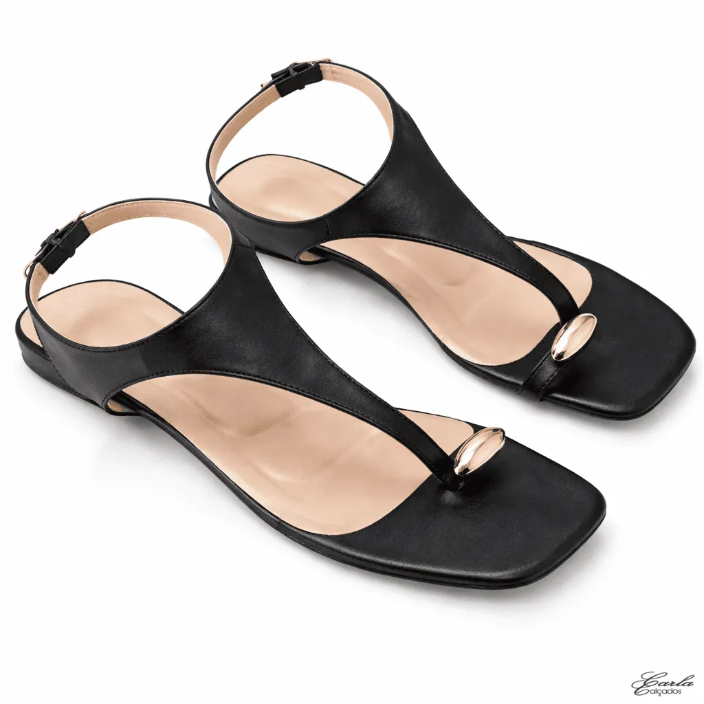 Sandália Rasteirinha Numeração Especial 41 42 43 44 Preta Bico Quadrado Elegante (9)