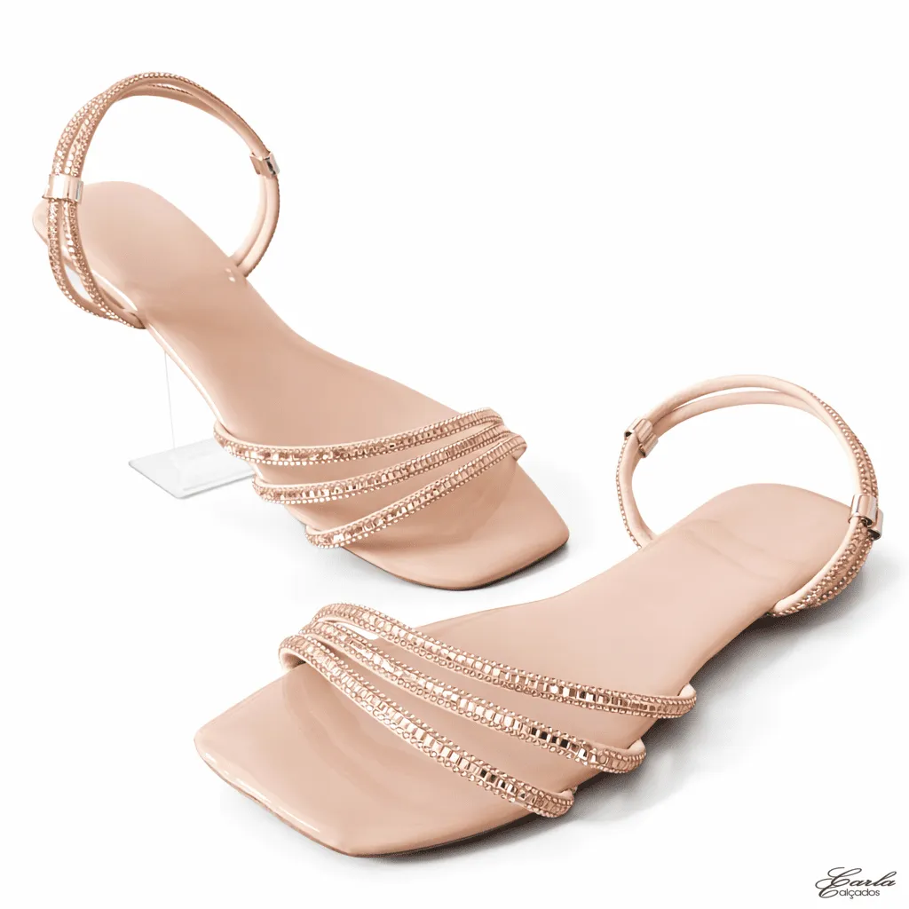 Sandália Rasteirinha Numeração Especial 41 42 43 44 Verniz Nude Tiras Strass (11)