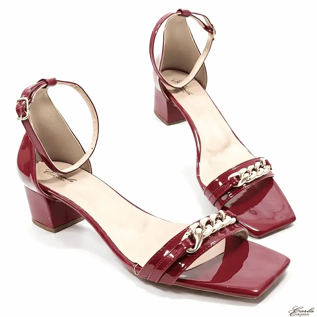 Sandália Salto 5cm Marsala Verniz Tamanho Especial