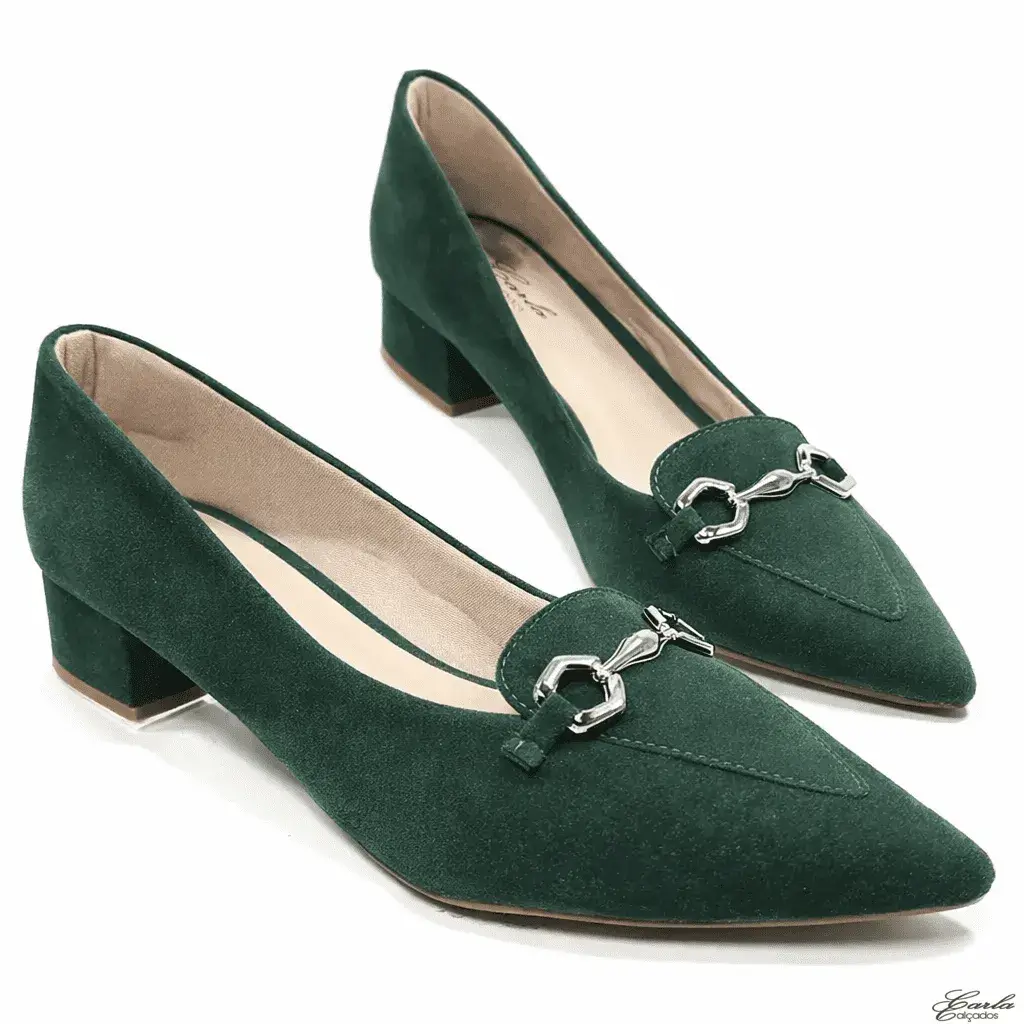 Scarpin Salto3cm Suede Verde Tamanho Especial