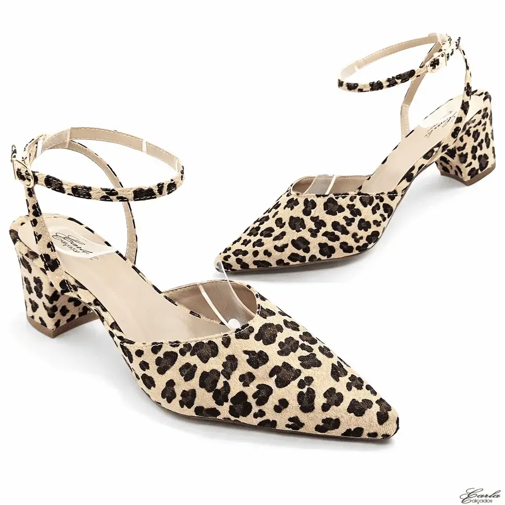 Scarpin Slingback 5cm Salto Bloco Animal Print Tamanho Especial (1) Scarpin Salto 5cm Slingback Animal Print Tamanho Especial