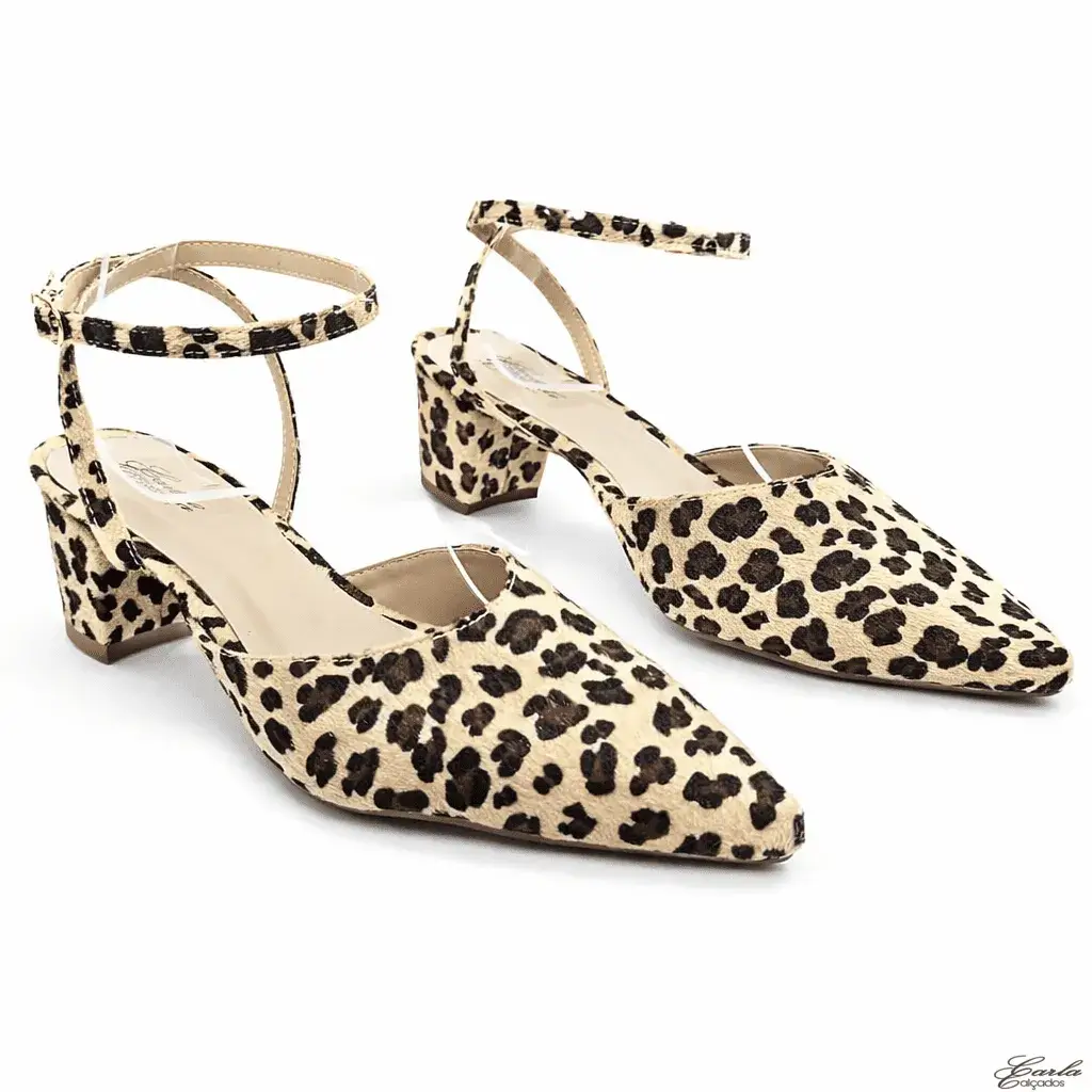 Scarpin Slingback 5cm Salto Bloco Animal Print Tamanho Especial (2) Scarpin Salto 5cm Slingback Animal Print Tamanho Especial