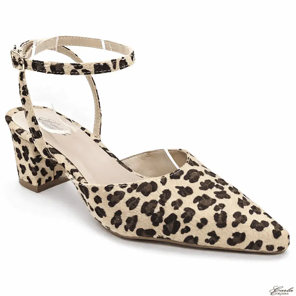 Scarpin Slingback 5cm Salto Bloco Animal Print Tamanho Especial (3) Scarpin Salto 5cm Slingback Animal Print Tamanho Especial