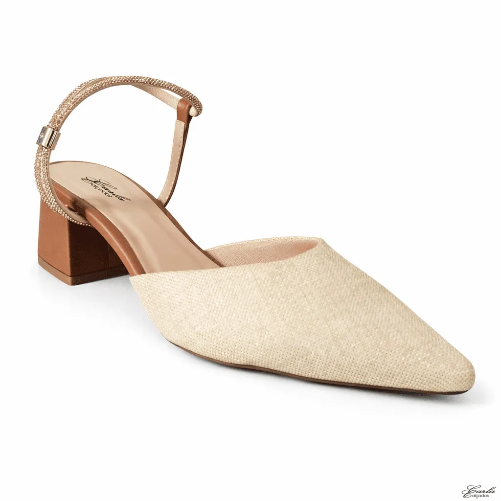 Scarpin Slingback Numeração Especial Salto Bloco 5cm Juta