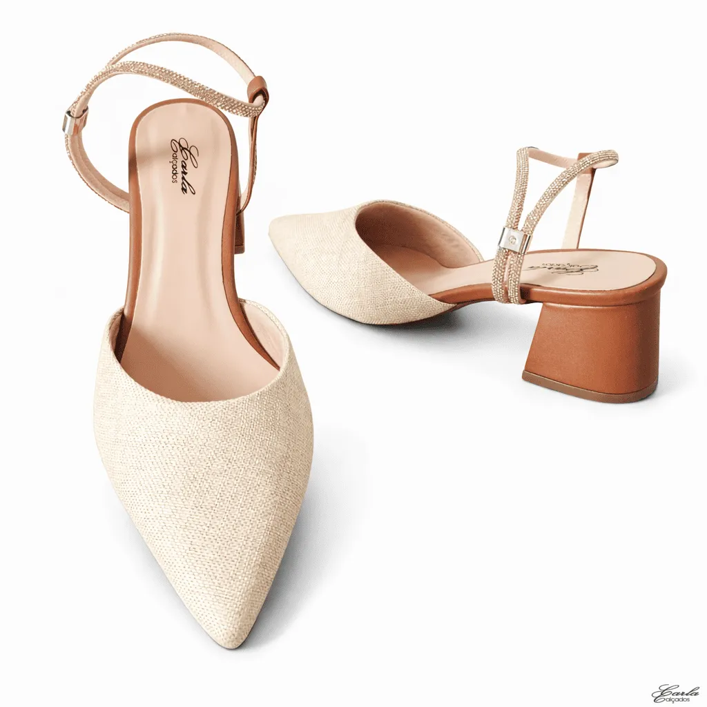 Scarpin Slingback Numeração Especial Salto Bloco 5cm Juta Scarpin Slingback Numeração Especial Salto Bloco 5cm Juta
